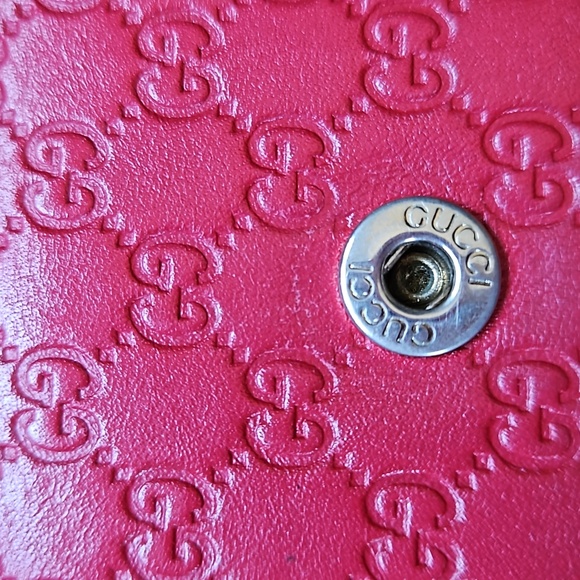 Gucci Trifold Wallet Red Leather Microguccisima GG Logo - Picture 10 of 12